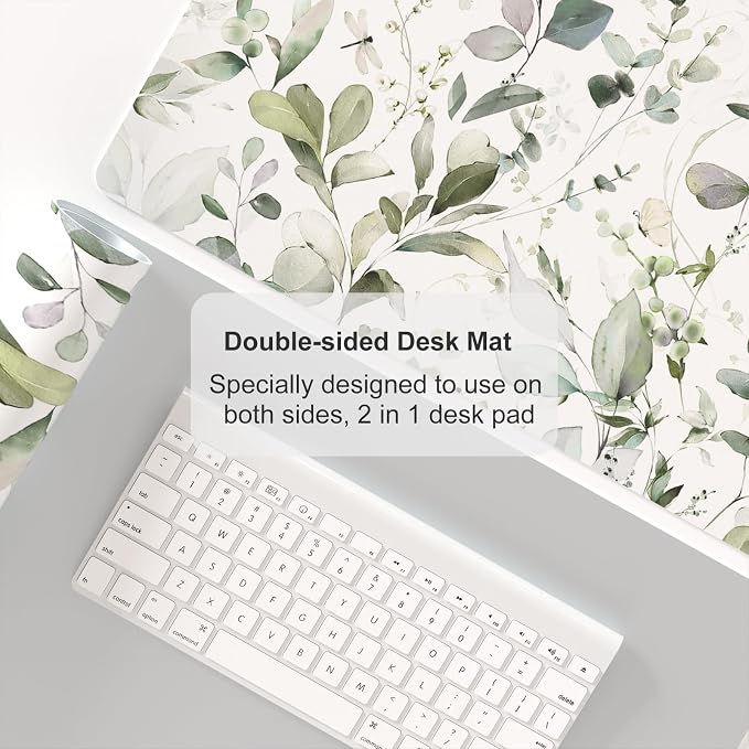QIYI Large Mouse Pad, Extended Desk Mat for Desktop, PU Leather Waterproof Gaming Mousepad, Computer Desk Accessories Protector Writing Pads for School Office Home 23.6" x 13.8" - Soft Green Foliage