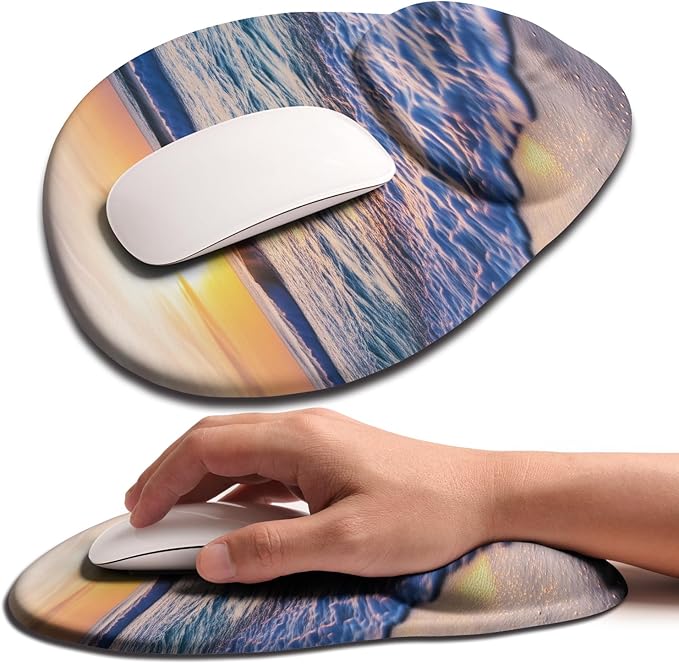 Palm-Rest and Wrist-Hugging Mouse Pad Wrist Rest, Ergonomic Wrist Support with Curve Fitting Cushioned Memory Foam for Carpal Tunnel Pain Relief, 9.9 x 8.3 Inch, Sunrise Beach