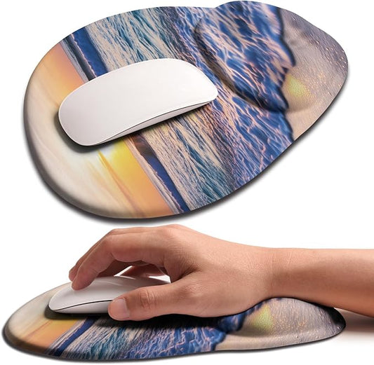 Palm-Rest and Wrist-Hugging Mouse Pad Wrist Rest, Ergonomic Wrist Support with Curve Fitting Cushioned Memory Foam for Carpal Tunnel Pain Relief, 9.9 x 8.3 Inch, Sunrise Beach