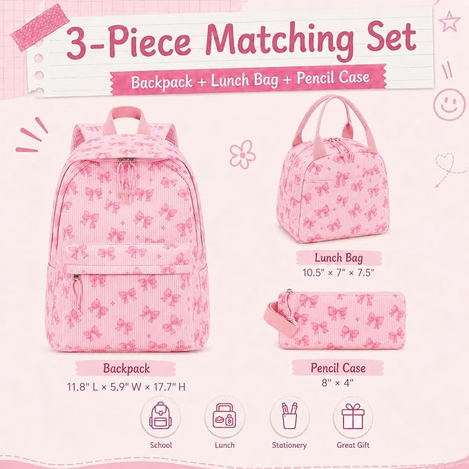 BTOOP School Backpacks for Teen Girls Bookbags Lightweight Kids Backpack School Bags Set with Lunch Box Pencil Case