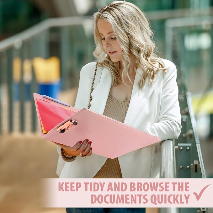 Leather Binder Portfolio with Clipboard 1 Inch, 13" × 11" PU Clipboard Binder with Notepad, 5 Dividers with Pockets, Removable Folder,Labels,Great for School Office(Fit Letter Sized Paper)