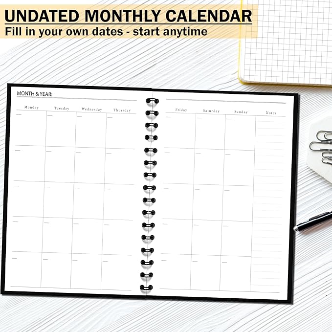 Undated Monthly and Weekly Planner - 12 Month Calendar Planner Notebook with Week Days - Hardcover Undated Planners Blank Agenda Book - A5 Turquoise