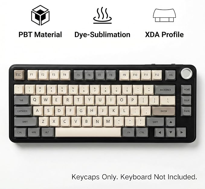 133 Keys PBT Dye Sublimation Keycaps, Retro Grey White Minimalist Keycap Set, XDA Profile Custom Keycaps for Mechanical Keyboard 60% 65% 75% 100% Cherry MX Switches