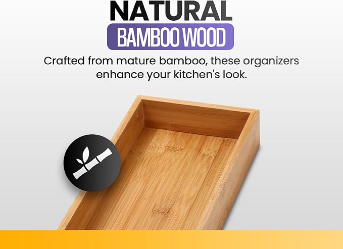 YBM HOME Bamboo Drawer Organizer Storage Box for Kitchen Drawer, Junk Drawer, Office, Bedroom, Children Room, Craft, Sewing, and Bathroom, 2 Pack 10x14x2 inch
