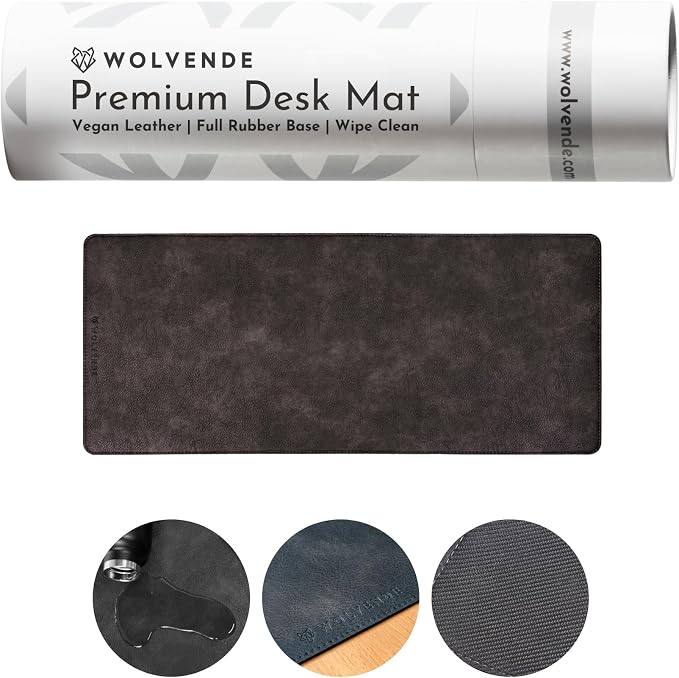 Premium Distressed Faux Vegan Leather Desk Mat | Multifunctional Desk Pad for Home Office | (Black/Grey, 12" x 27.5") | Hard-wearing distressed vegan leather, desk & mouse pad for writing, gaming, home office and everyday desk protection