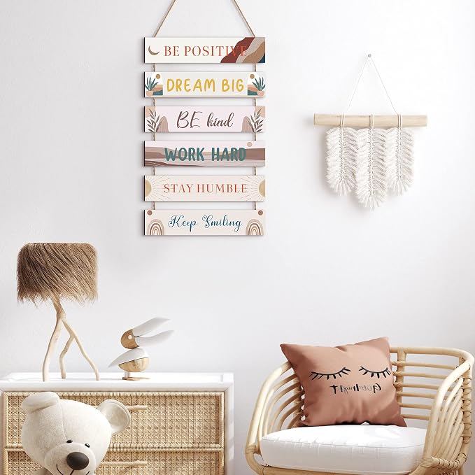 Blulu 6 Pcs Rustic Wall Hanging Plaque Sign Back to School Inspirational Wall Art Farmhouse Wooden Door Signs Positive Plaque with Quotes Motivational Quote Decor for Office Bedroom(Cute Style)