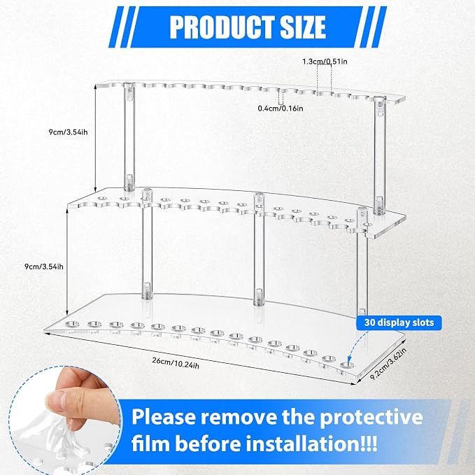 Zourane Acrylic Pen Display Stand, 2-Tier 30 Slot 1.3cm Wide Pen Holder Organizer for Fountain Pens, Makeup Brushes, Art Supplies | for Office, Home, Classroom, Craft Fairs