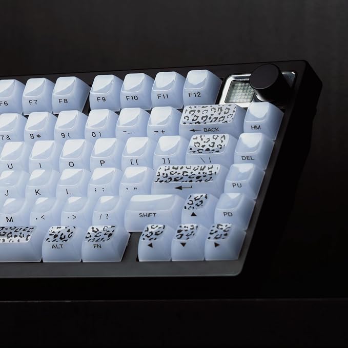 Womier Keyboard Keycaps Jelly, White Ceramic Keycaps Style, Transparent Leopard Print Key Cap Shine Through Custom 60 65 75 100 Percent for Cherry MX,Gateron Mechanical Keyboards,MDA Profile