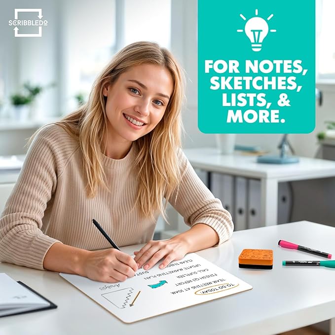 SCRIBBLEDO Small Dry Erase Boards 3 Pack 9x12 Double Sided Whiteboard | 3 Double Sided 9x12 Dry Erase Boards, Wipes Clean No Ghosting, Sturdy Engineered Wood, Safe For Kids, Students And Classroom