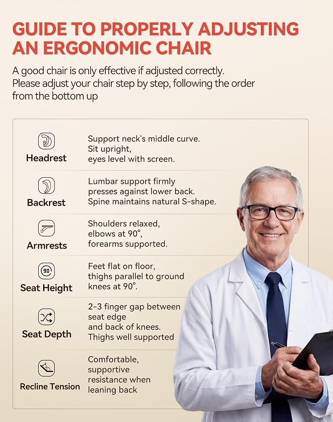 SIHOO B100 Pro Ergonomic Office Chair, Office Chair with Adaptive Lumbar Support, Computer Chair with Dual-Back, Desk Chair with 360° Rotatable & Flip-Up Armrests, 3D Wide Headrest, Light Grey