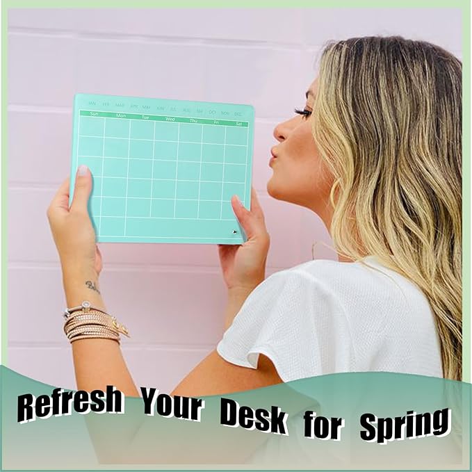 Calendar Dry Erase Board,12"X10",Acrylic Desk Calendar with Stand,Green Dry Erase Board for Home Office School-YL-G-2530