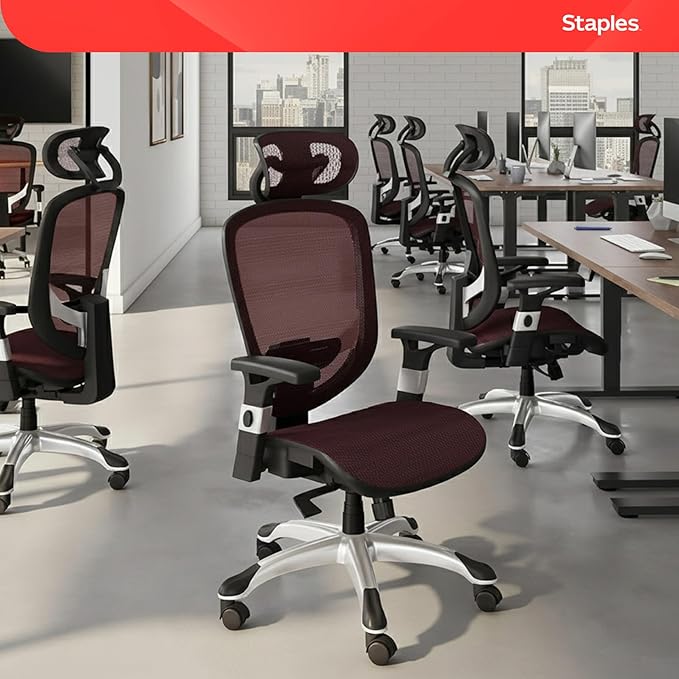 STAPLES Hyken Ergonomic Task Chair, Mesh, Ergonomic, Lumbar Support, Swivel, Maroon