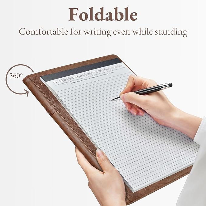 Mymazn Padfolio Portfolio Folder, Faux Leather Interview Resume Folder with Document Organizer & Business Card Holder, Letter-Sized Notepad Legal Pad Holder for Men Women (Coffee)