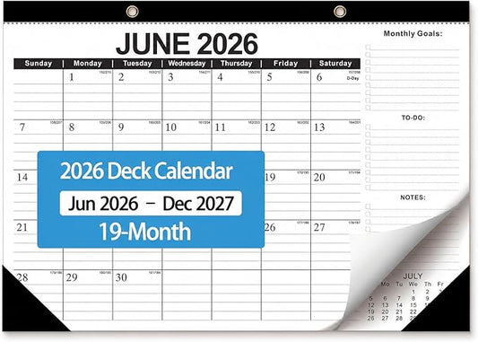 Desk Calendar 2026-2027 - Ougesi 19 Month Desk Top Calendar June 2026 - Dec 2027,17x12 Academic Desk Calendar with Thick Paper, Large Blocks for Home & Office (Black)
