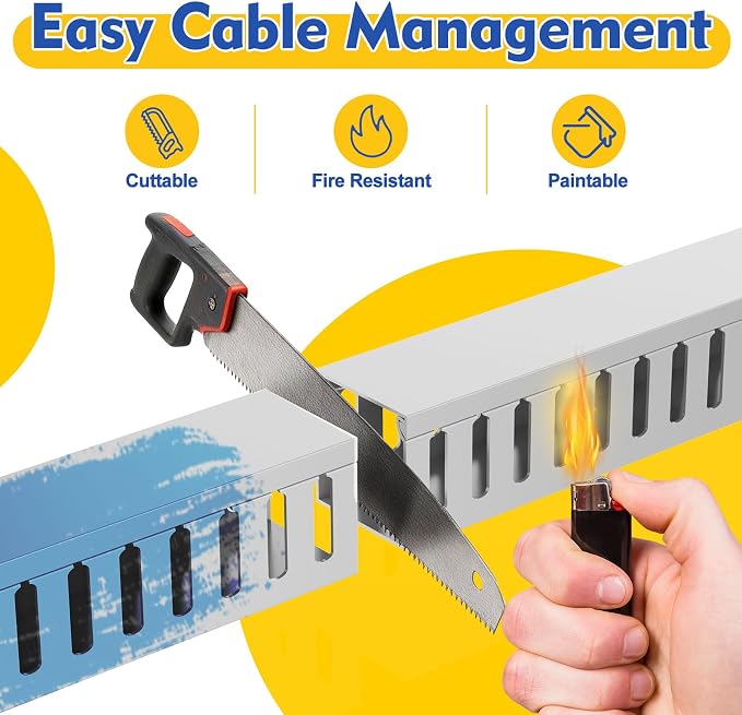 Open Slot Wiring Raceway Cable Duct,Cable Management Cord Track | 123" open slot cable raceway,Grey 1.97x1.97", 2 pcs desk wire channel to hide computer cables and cords