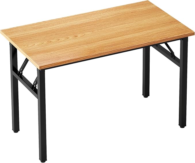 SDHYL 39 inches No Assembly Foldable Computer Desk, Modern Portable Laptop Workstation for Small Spaces with Adjustable Leg Pads, Simple Study and Writing Table for Home Office, Teak & Black