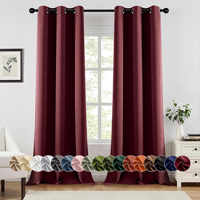 MIULEE Blackout Curtains for Bedroom Living Room 2 Panels, Thermal Insulated Room Darkening Drapes Grommet Noise Reducing Light Blocking Window Treatments 96 Inches Long 40x96 Inch Burgundy Red