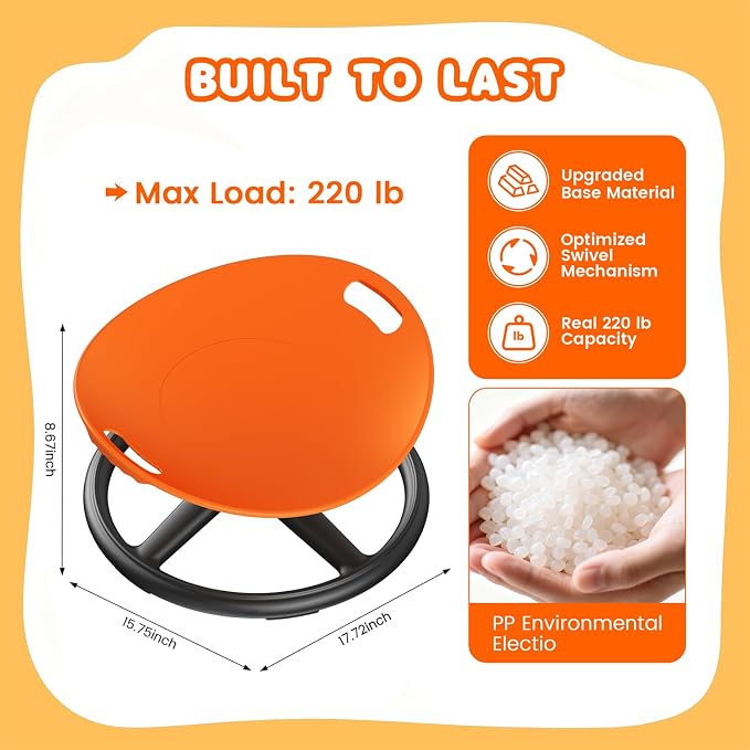 Spinning Chair for Kids, Orange, 360° Sensory Swivel Chair | Spinning Chair for Autistic Kids, For Home Classroom Playroom
