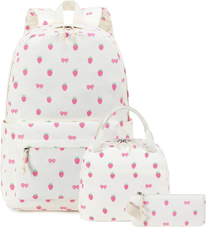 Bluboon Teen Girls School Backpack Kids Bookbag Set with Lunch Box Pencil Case Travel Laptop Backpack Casual Daypacks (Beige bow tie)