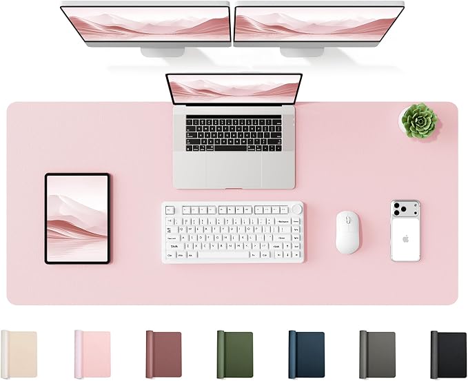 YSAGi 47.2" x 17" Large PU Leather Desk Mat for Keyboard and Mouse - Waterproof Non-Slip Desk Pad Protector for Office, Home, Writing Desk, Pink