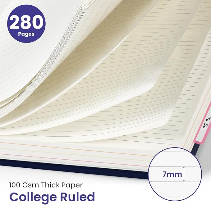 Large Spiral Lined Notebooks for Work with Removable Dividers & Tabs, 8.5"x11" Pretty Hardcover 5 Subject Notebook Journal for Women, College Ruled, Perfect for Study & Office Organization, 280 Pages, Petal Rhythm