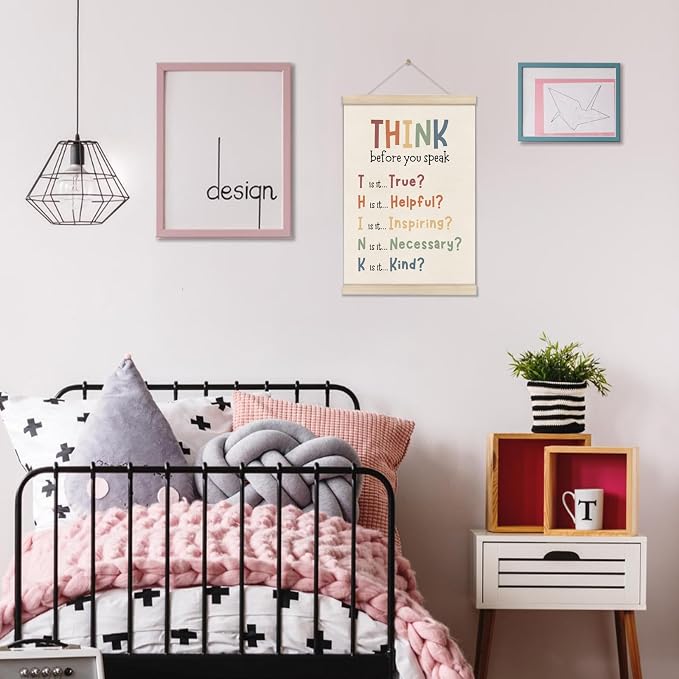 Growth Mindset Poster Hanger Frame, Think Before You Speak Sign 16x12 Inch, Educatonal Posters, School Counselor Office Decor, Boho Classroom Decor, Inspirational Canvas Prints for Classroom
