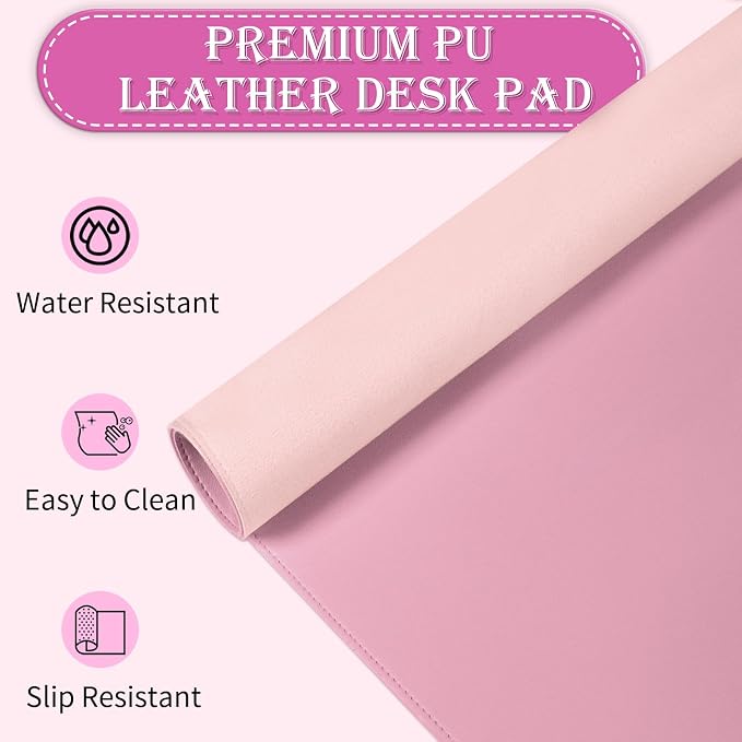 PU Leather Desk Pad Protector, Non-Slip Large Mouse Pad & Keyboard Mat, Waterproof Office Desk Mat, 35.4" x 17", Fairy Tale Pink