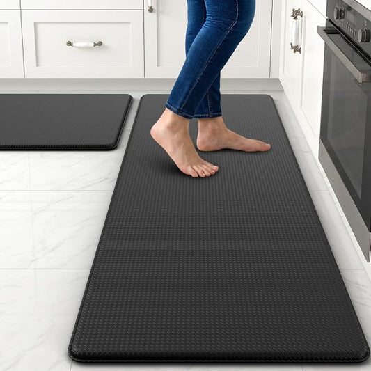 Kitchen Mats for Floor, [2PCS] Anti-Fatigue Kitchen Rugs, Black | Cushioned Comfort,Non-Slip Backing,Waterproof Surface,Soft Underfoot,Easy Clean,Kitchen Sink,Laundry Room,Standing Desk