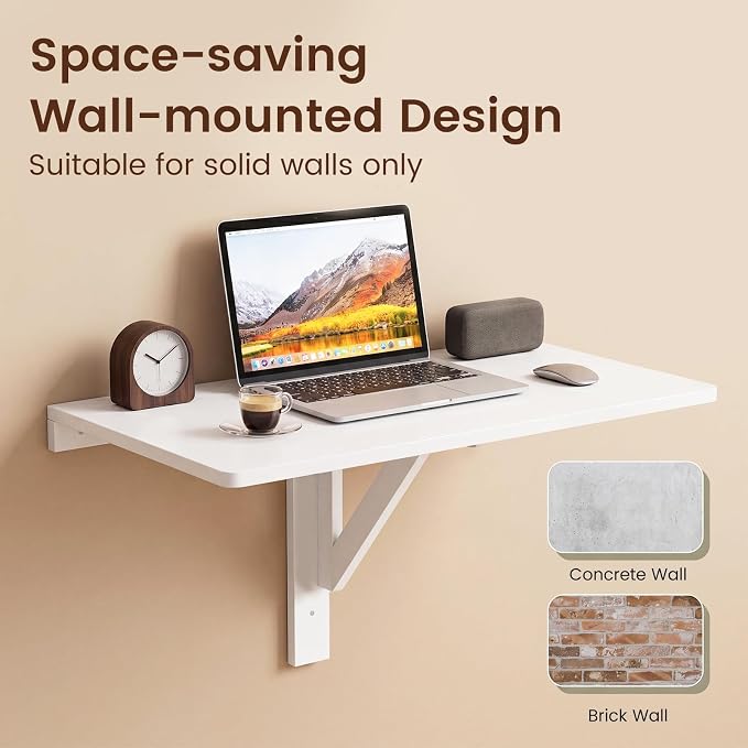 Tangkula 31.5" Wall Mounted Folding Desk, Drop-Leaf Floating Desk with Spacious Surface, Space-Saving Foldable Wall Table for Study, Bedroom, Laundry, Balcony & Small Spaces