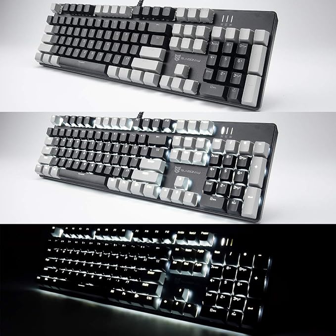 Merdia 104 Keys Full Size Mechanical PC Gaming Keyboard | Hot Swappable LED Backlit Light Up Wired Mechanical Computer Keyboards | Brown Switch US Layout Black & Grey Keycaps Keyboard for Gaming