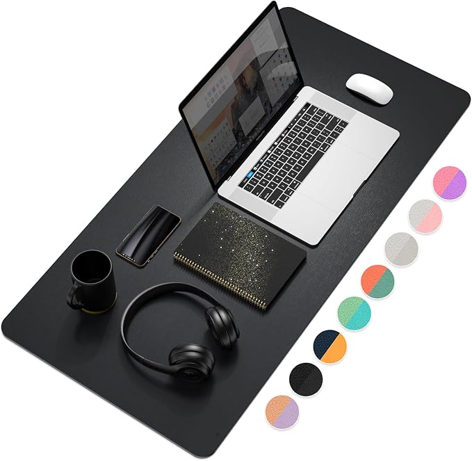 YSAGI Dual-Sided Desk Pad Protector, Desk Mat with Non-Slip - Waterproof PU Leather Office Desk Blotter for Mouse, Keyboard, Writing,35.4" x 17", Black