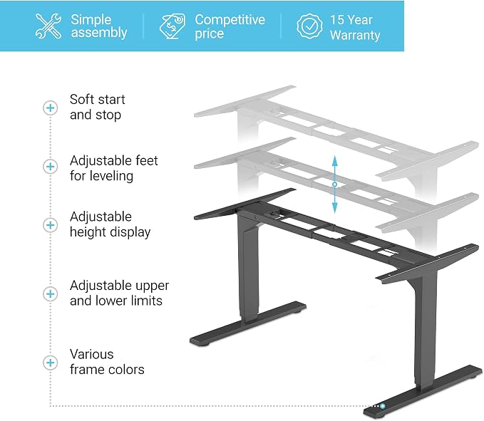 Electric Standing Desk Frame Dual Motor - Adjustable Height and Width, 3 Stages Legs for sit Stand Home Office Desks Suites Tops from 48" to 73" FLT-02 Black