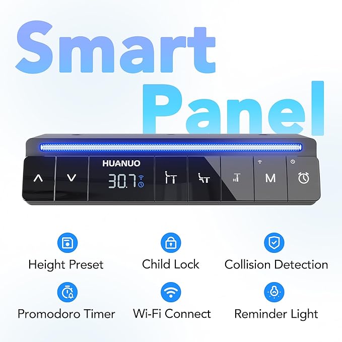 HUANUO One-Piece AI-Powered Electric Standing Desk, Smart APP, Work with Alexa & Google, Adjustable Height, 3 Memory Settings, Sedentary Reminder, Ergonomic Sit-Stand Desk, 48-inch, Black