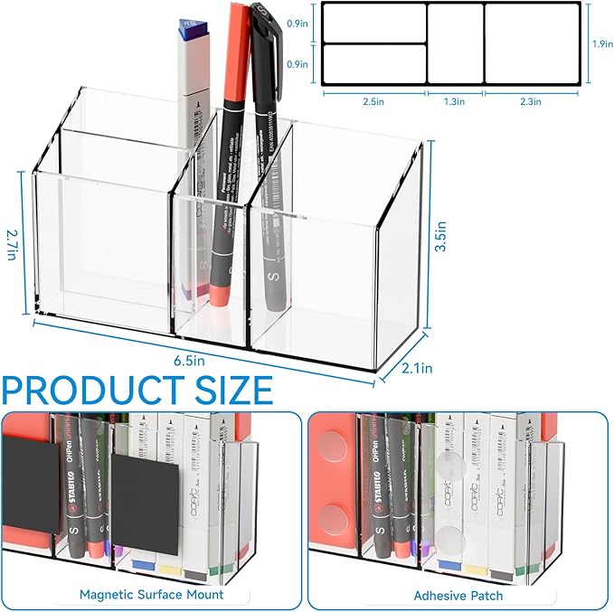 Yieach Magnetic Dry Erase Marker Holder for Whiteboard,Expo,Refrigerator and Fridge,Non Slip Magnet Pencil Holder,Wall Mounted Acrlic Pen Holder with Adhesive,Classroom and Locker Magnetic Organizer