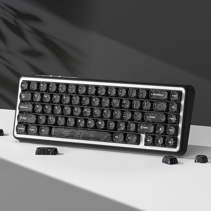 dagaladoo Black Topographic Keycaps Set,MOA Profile PBT Key caps100 Percent,Dye-Sub 129-key Custom Keyboard Keycap for 100% 75% 65% 60% TKL US Layout Mechanical Keyboard