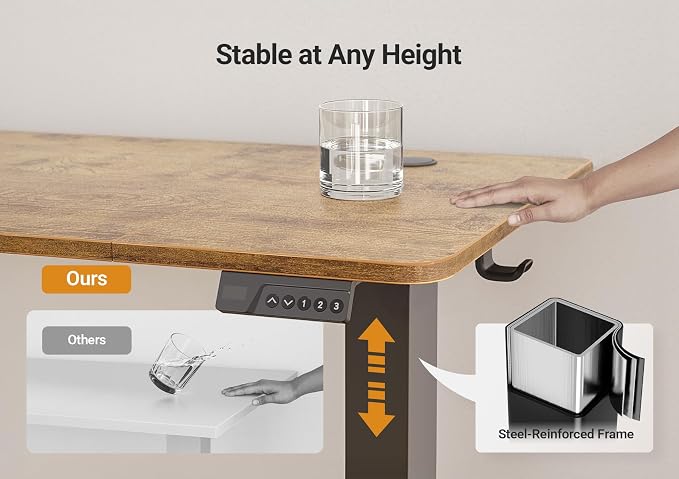 YDN Electric Standing Desk Adjustable Height, 63 x 24 Inches Stand up Desk with Cable Management, Home Office Desks with Splice Board & Black Frame, Rustic Brown Top