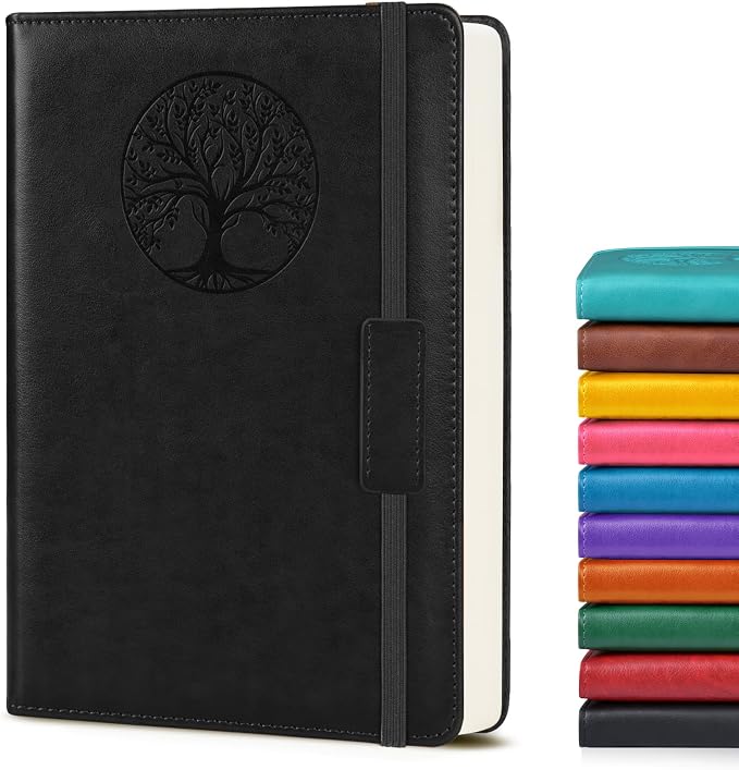Lined Journal Notebook for Women Men, A5 Hardcover Black Vintage Leather Journals for Writing, College Ruled Notebooks for School Business Work Travel Daily Diary Notepad, 140 Pages, 5.7"×8.3"