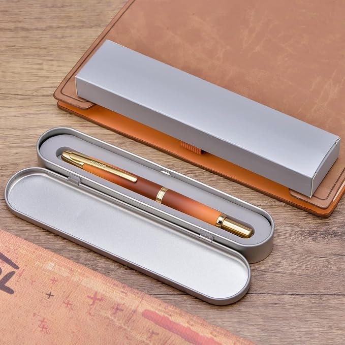 Jinhao 10 Press Fountain Pen with Box, Caramel Orange Gradient Retractable Medium Nib with Ink Converter Set (Golden Clip)