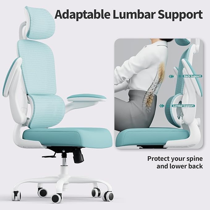 TRALT Office Chair Ergonomic Desk Chair, 330 LBS Home Mesh Office Desk Chairs with Wheels, Comfortable Gaming Chairs (Blue)