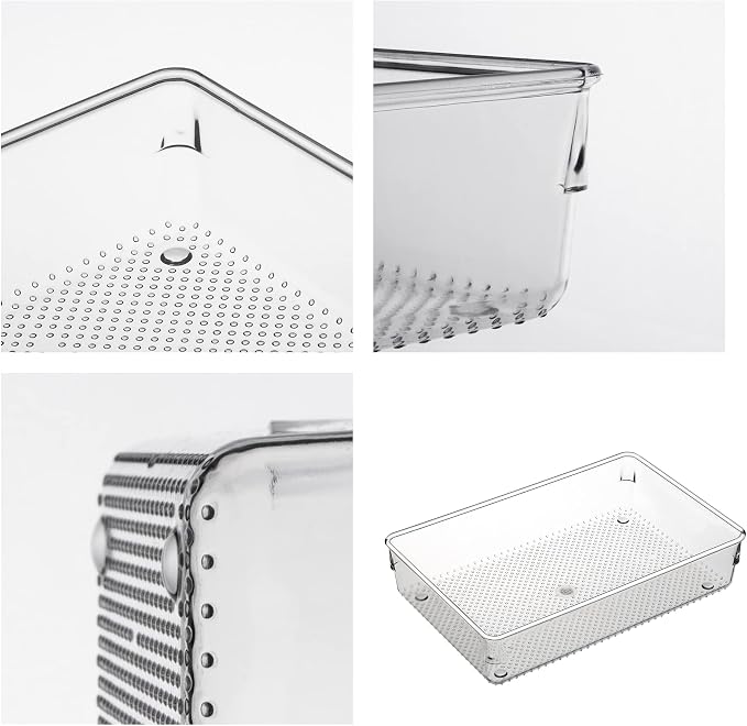 3 Pack Clear Plastic Drawer Organizer Tray Cutlery Utensil Makeups Drawer Silverware Organizers 12" X 6"&12＂X3＂(9Pack)