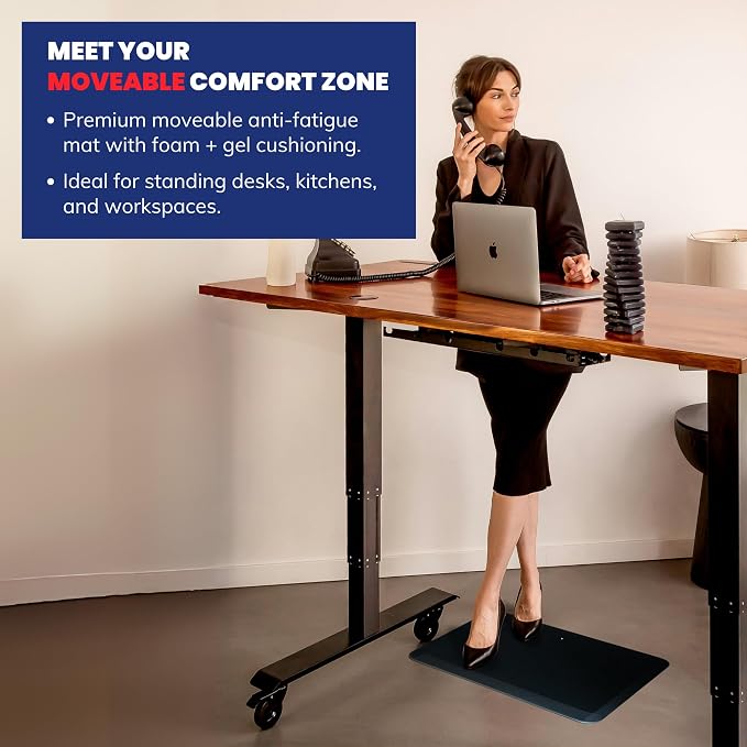 Patented One Foot Moveable Premium Ergonomic Anti-Fatigue Foam & Gel Mat for Adjustable-Height Office Desks, Kitchen Floors, and Home Use, Made in USA, Charcoal Black for Carpet