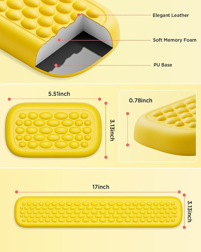 Lekvey Ergonomic Keyboard Wrist Rest, Waterproof PU Leather Wrist Pad with Memory Foam Massage Points, Durable Carpal Tunnel Support for Office/Gaming, Typing Pain Relief, Easy-Clean, Yellow