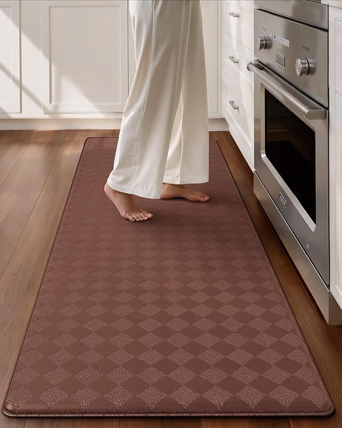Color&Geometry Checkered Kitchen Floor Mat 24x59 Anti Fatigue Wide, Brown | Waterproof & Oil Proof, Easy Clean PVC Large Kitchen Rug For Busy Family, 0.4in Thick Cushion For Long Standing, Non Slip
