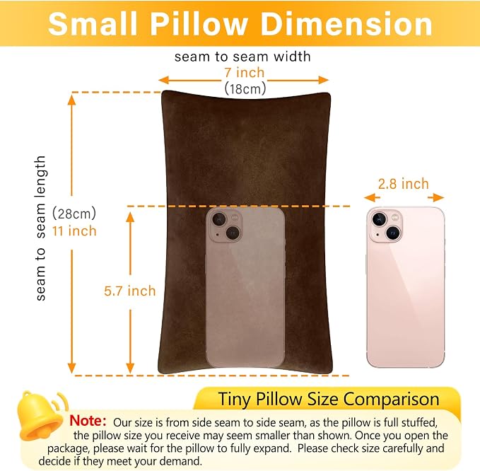 1 MIDDLE ONE 2 Pack Small Pillow, Memory Foam Mini Pillow 11 X 7 Inches for Travel, Sleeping, Nap and Neck, Knee, Lumbar Support, Tiny Cushion for Pet, Dogs (Brown)