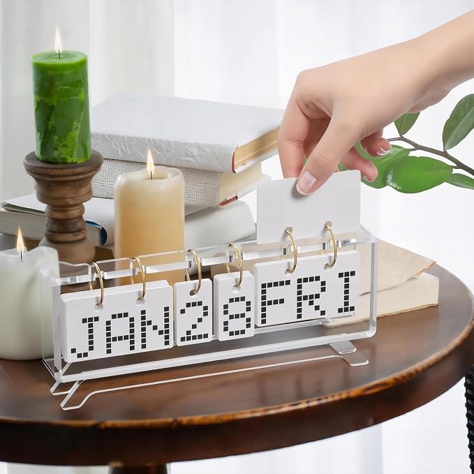 Desk Acrylic Calendar, Perpetual 2026 Daily Display Calendar, Reusable Yearly Wall Standing Calendars with Wall Hook for Home Office Decor Desk Accessories (Clear)