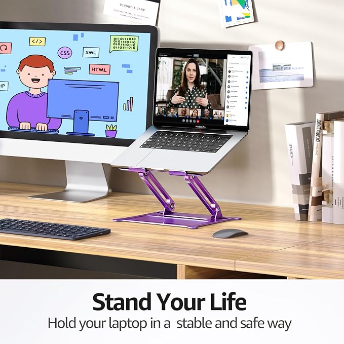 Urmust Laptop Notebook Stand Holder Adjustable Laptop Stand Portable Computer Riser Compatible with MacBook Air Pro HP Dell XPS Lenovo All Laptops 10-15.6"(Purple)
