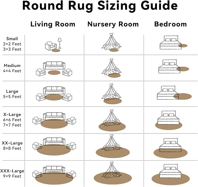 OLANLY Taupe Round Rugs for Bedroom - Machine Washable, 6 ft Circle Area Rugs for Living Room, Soft and Fluffy Shaggy Carpet for Teen Girl and Boys, Nursery Rooms, Dorms, Home Decor Aesthetic