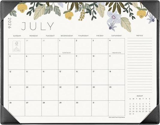 Desk Calendar 2026 with Desktop Mat, Cabbrix Large Desk Pad Calendar 22 x 17 Inch 18 Months Runs From July 2026 to December 2027, Floral Design Calendar 2026 for Home School and Office (Black)