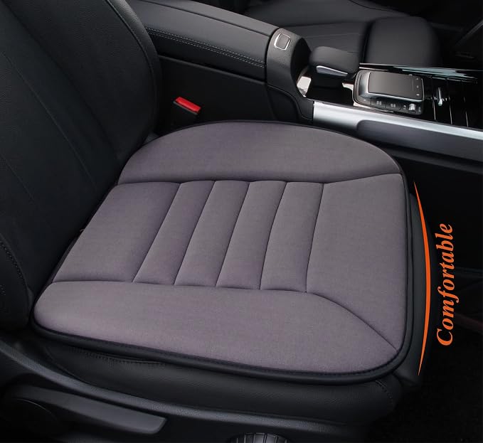 kingphenix Memory Foam Car Seat Cushion for Driver and Office Chair Comfort | 1.2-Inch-Thick Memory Foam Seat Pad, Breathable Fabric, Non-Slip Silicone Bottom for Long Drives and Office Use, Dark Grey