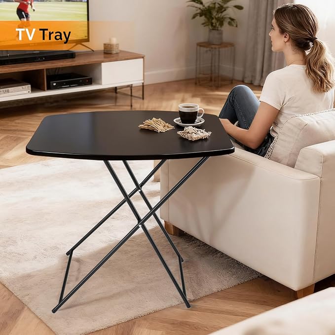 VINGLI Small Folding Table Portable, 18" Adjustable Height Personal Laptop TV Tray, Camping Table, HDPE Plastic Top with Steel Frame,Black